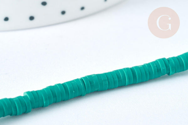 Perles disques heishi polymère vert 4x1 mm, fabrication bijoux heishi, le fil de 39.9cm - G7190