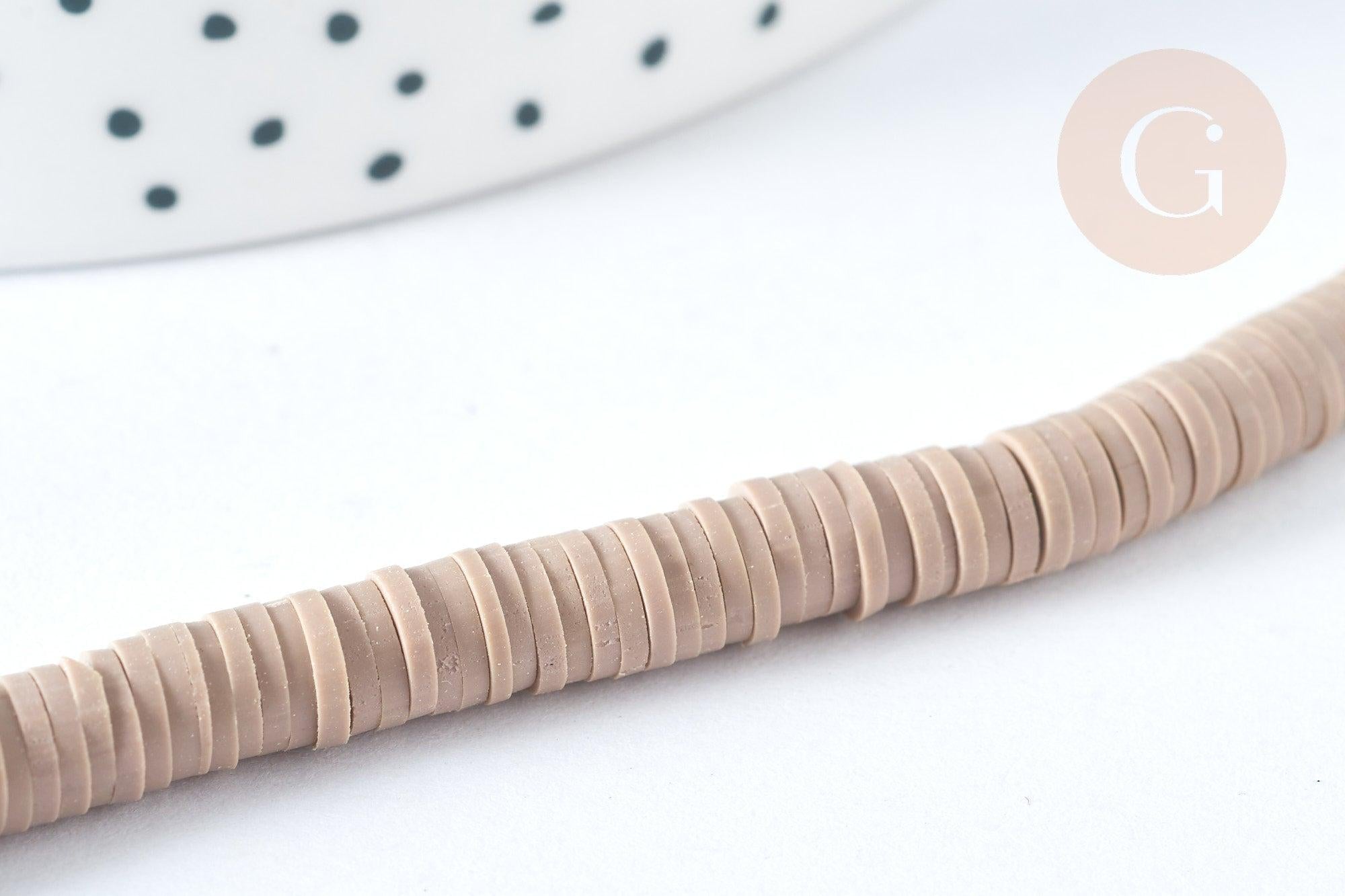 Perles disques polymère taupe 6mm,fabrication bijoux heishi plastique, le fil de 39,9cm G7191