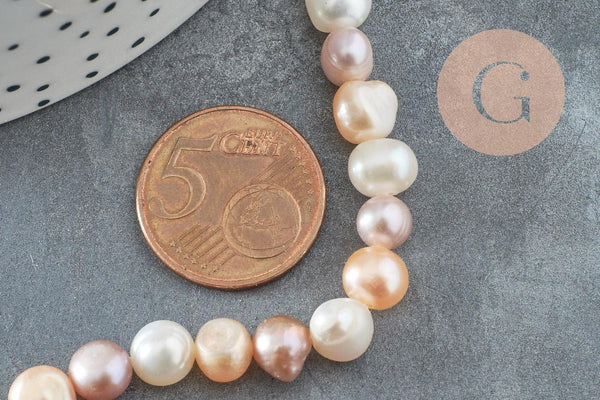 Perles eau douce naturelle "pomme de terre" pastel 6-7mm, x1 fil de 37cm (G1938)