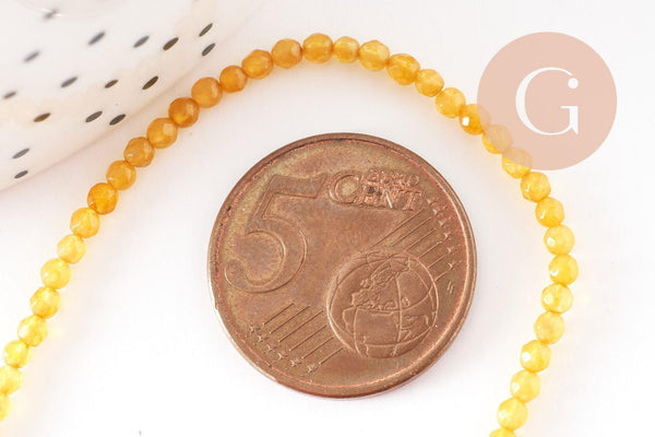 Perles en Agate jaune 2mm, perles facettes Agate, pierres précieuses, perles bijoux, fil de 39cm, x1 (G4658)