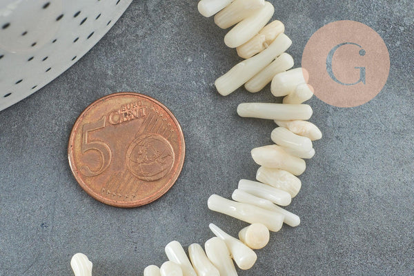 Perles en corail blancnaturel 3-12mm, x1 fil 40cm (G0985)