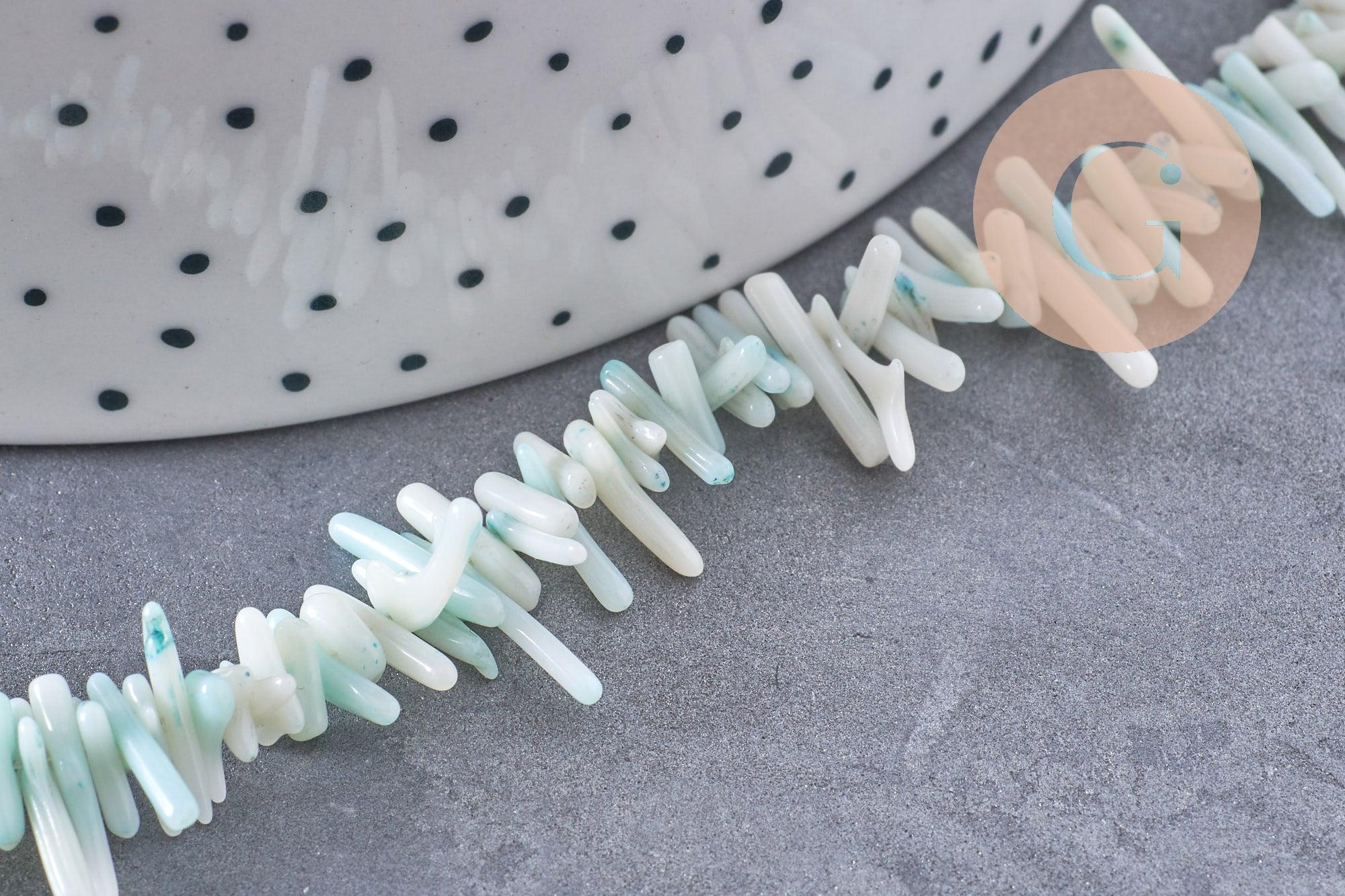 Perles en corail turquoise,perles corail, corail naturel,perle coquillage,coquillage bleu, fil 38cm x1 (G0987)