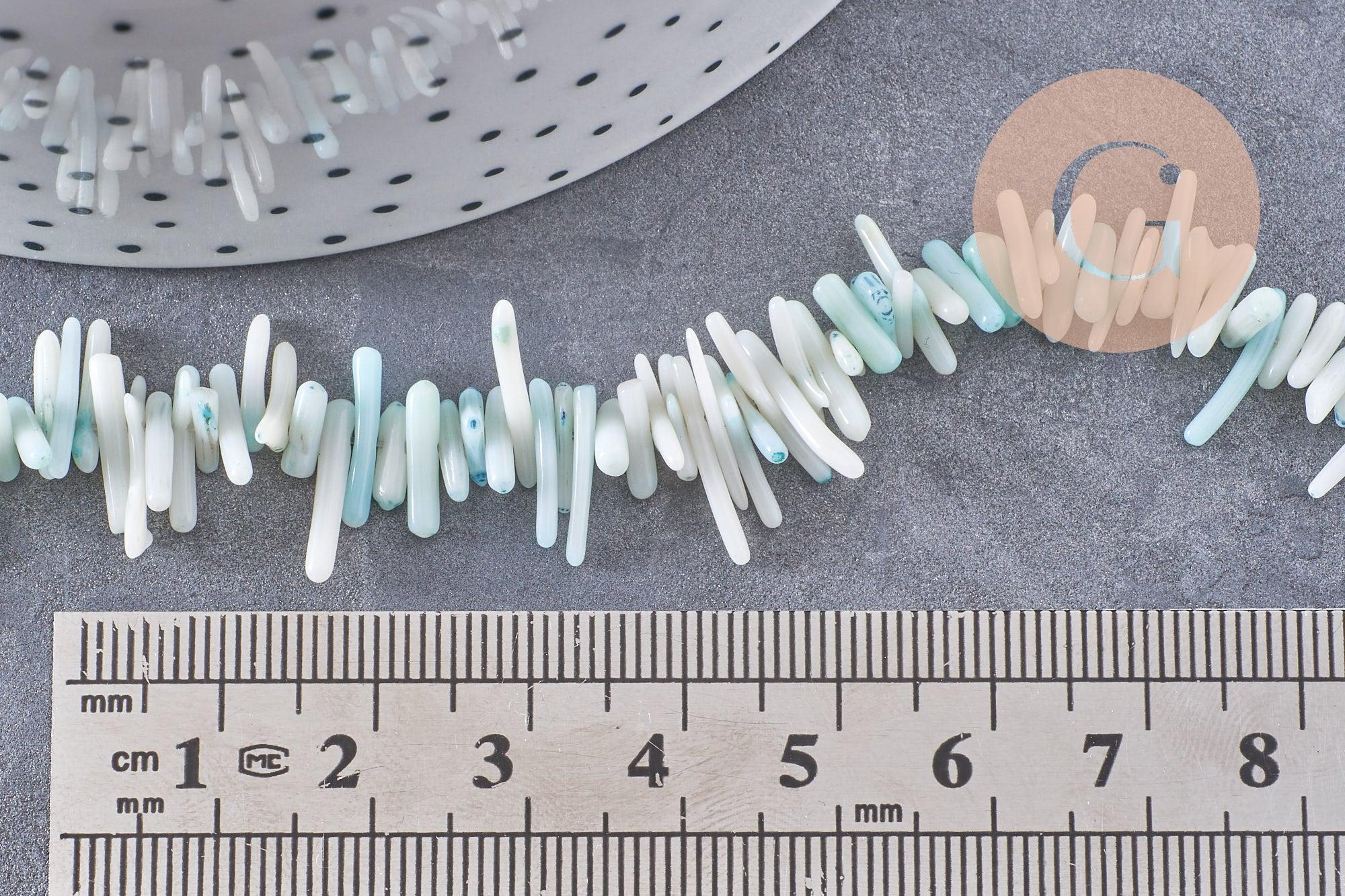 Perles en corail turquoise,perles corail, corail naturel,perle coquillage,coquillage bleu, fil 38cm x1 (G0987)