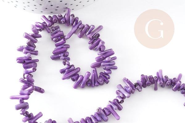 Perles en corail violet,perles corail, corail naturel,perle coquillage,coquillage violet, fil 38cm, x1 (G0980)