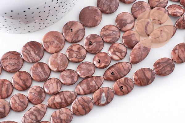 Perles en jaspe sésame zébré naturel marron, x1 fil de 38cm (G10244)