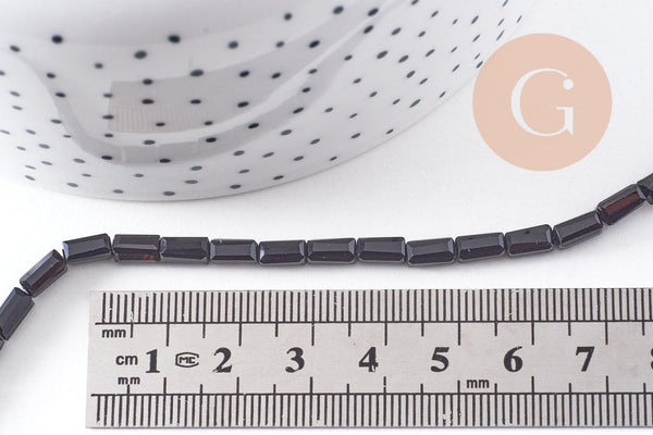 Perles facette rectangulaire verre noir, Perles verre, rectangle, cristal, fil de 55cm, X1 (G2438)