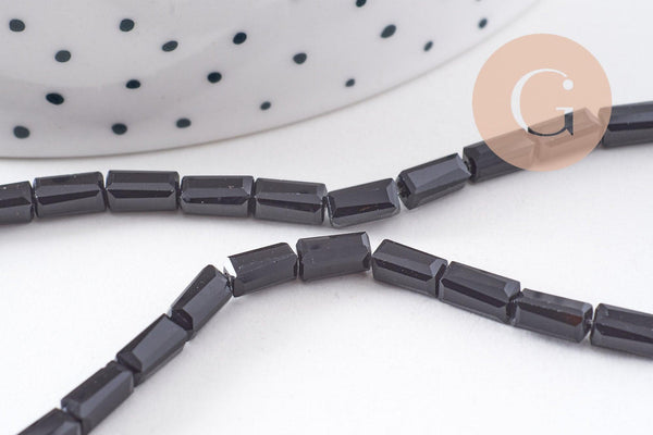 Perles facette rectangulaire verre noir, Perles verre, rectangle, cristal, fil de 55cm, X1 (G2438)