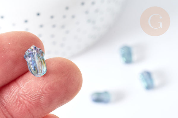 Perles fleur verre bleu violet, perles verre tchèque, x10 Perles (G8108)