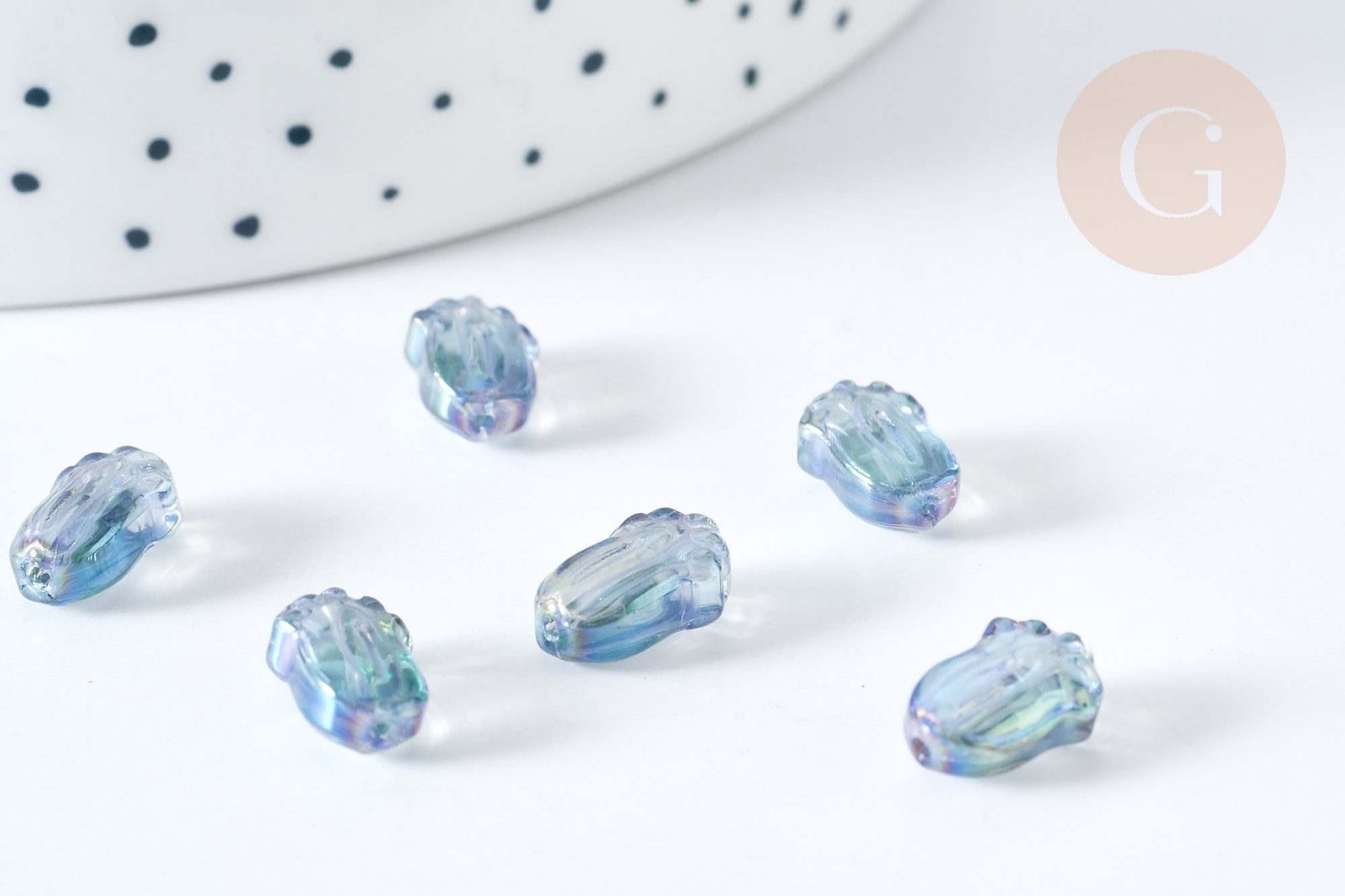 Perles fleur verre bleu violet, perles verre tchèque, x10 Perles (G8108)