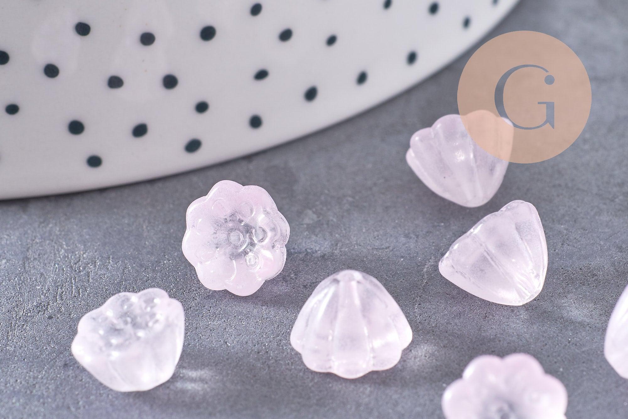 Perles fleur verre rose très clair, perles verre tchèque, perles fleur, verre violet, 11mm, x10 (G4586)