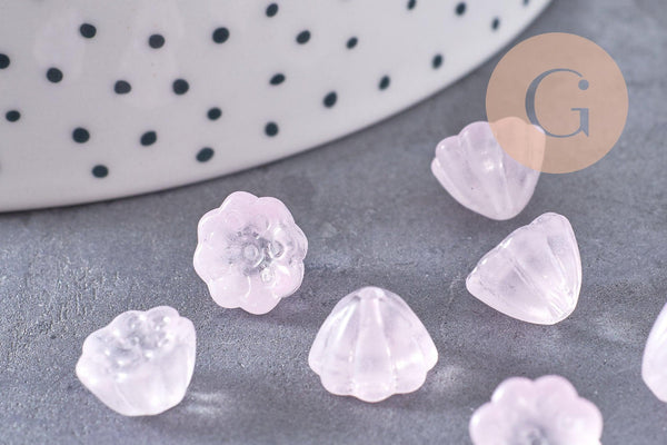 Perles fleur verre rose très clair, perles verre tchèque, perles fleur, verre violet, 11mm, x10 (G4586)