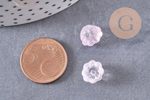 Perles fleur verre rose très clair, perles verre tchèque, perles fleur, verre violet, 11mm, x10 (G4586)