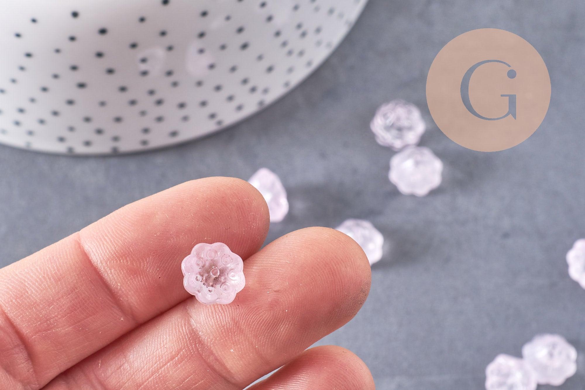 Perles fleur verre rose très clair, perles verre tchèque, perles fleur, verre violet, 11mm, x10 (G4586)