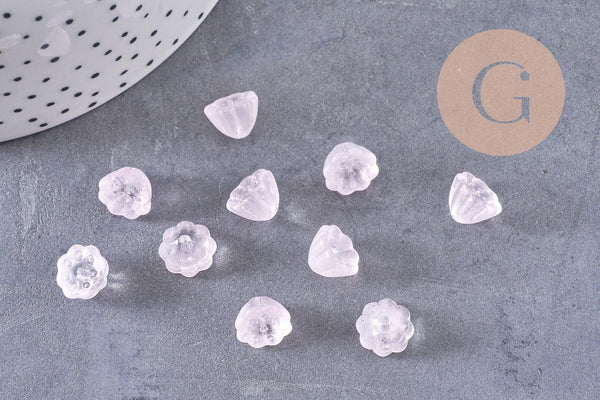 Perles fleur verre rose très clair, perles verre tchèque, perles fleur, verre violet, 11mm, x10 (G4586)