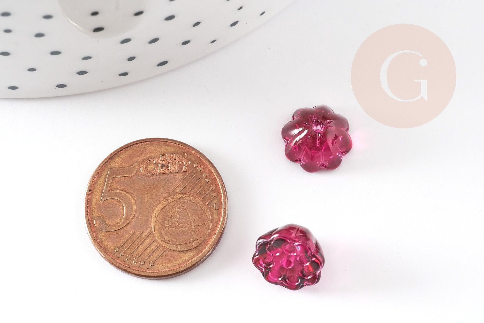 Perles fleur verre rouge et or 11mm, perles verre tchèque, perles fleur, verre violet, x10 (G4190)