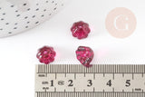Perles fleur verre rouge et or 11mm, perles verre tchèque, perles fleur, verre violet, x10 (G4190)