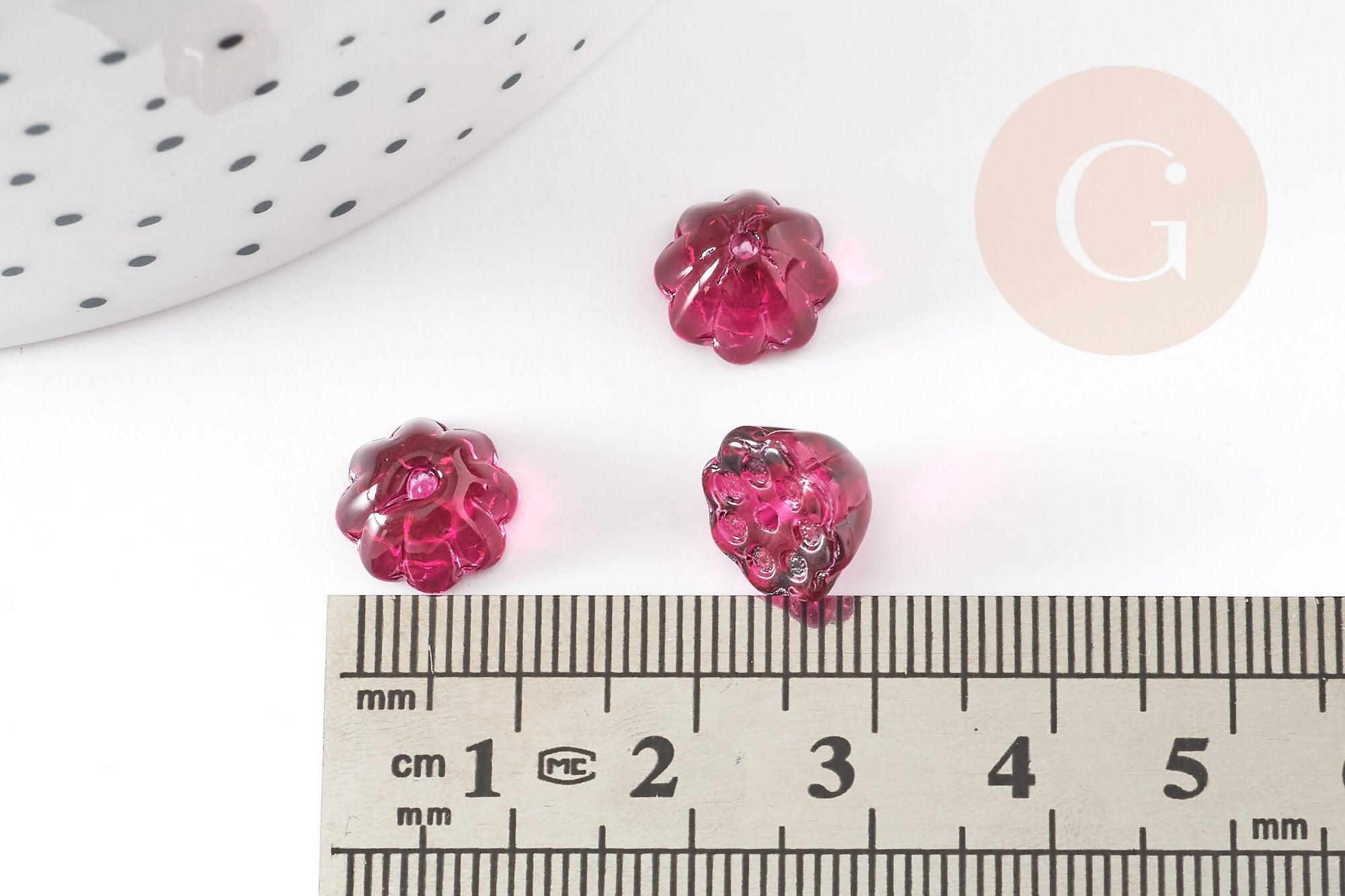 Perles fleur verre rouge et or 11mm, perles verre tchèque, perles fleur, verre violet, x10 (G4190)