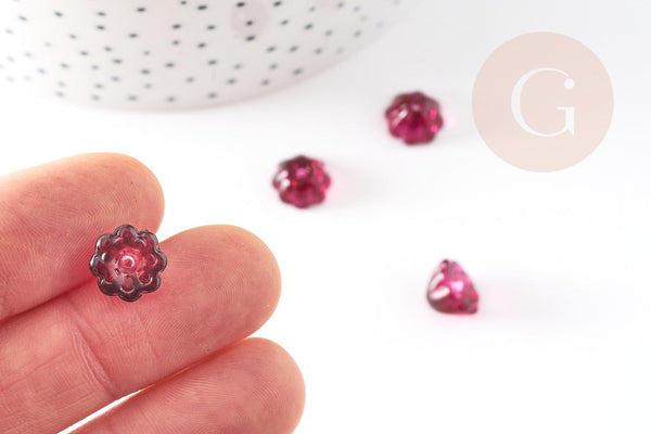 Perles fleur verre rouge et or 11mm, perles verre tchèque, perles fleur, verre violet, x10 (G4190)