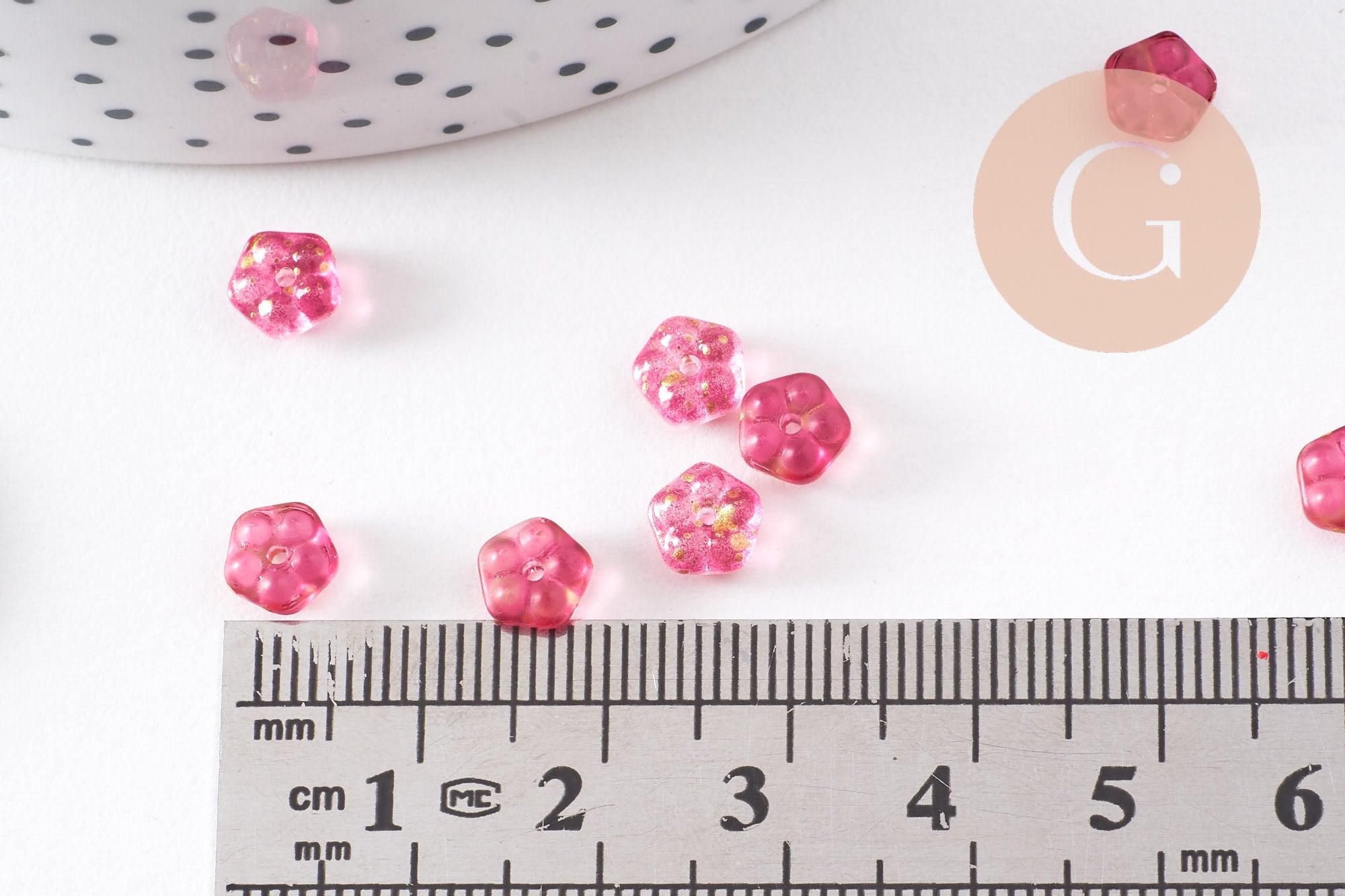 Perles fleur verre tchèque rouge et or 6x3mm, x10 (G4195)