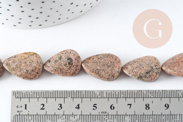 Perles goutte jaspe sésame rose naturel 20mm,création boucles et colliers pierre naturelle, x5 (G8273)