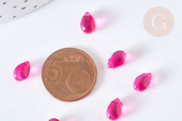 Perles gouttes cristal rose foncé 9mm, perle, x50 (G7298)