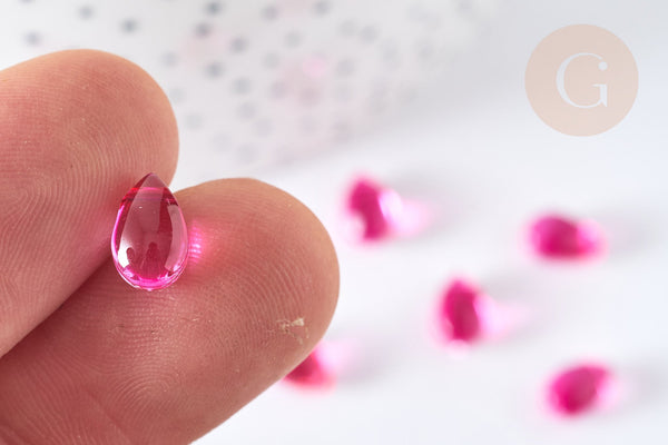 Perles gouttes cristal rose foncé 9mm, perle, x50 (G7298)