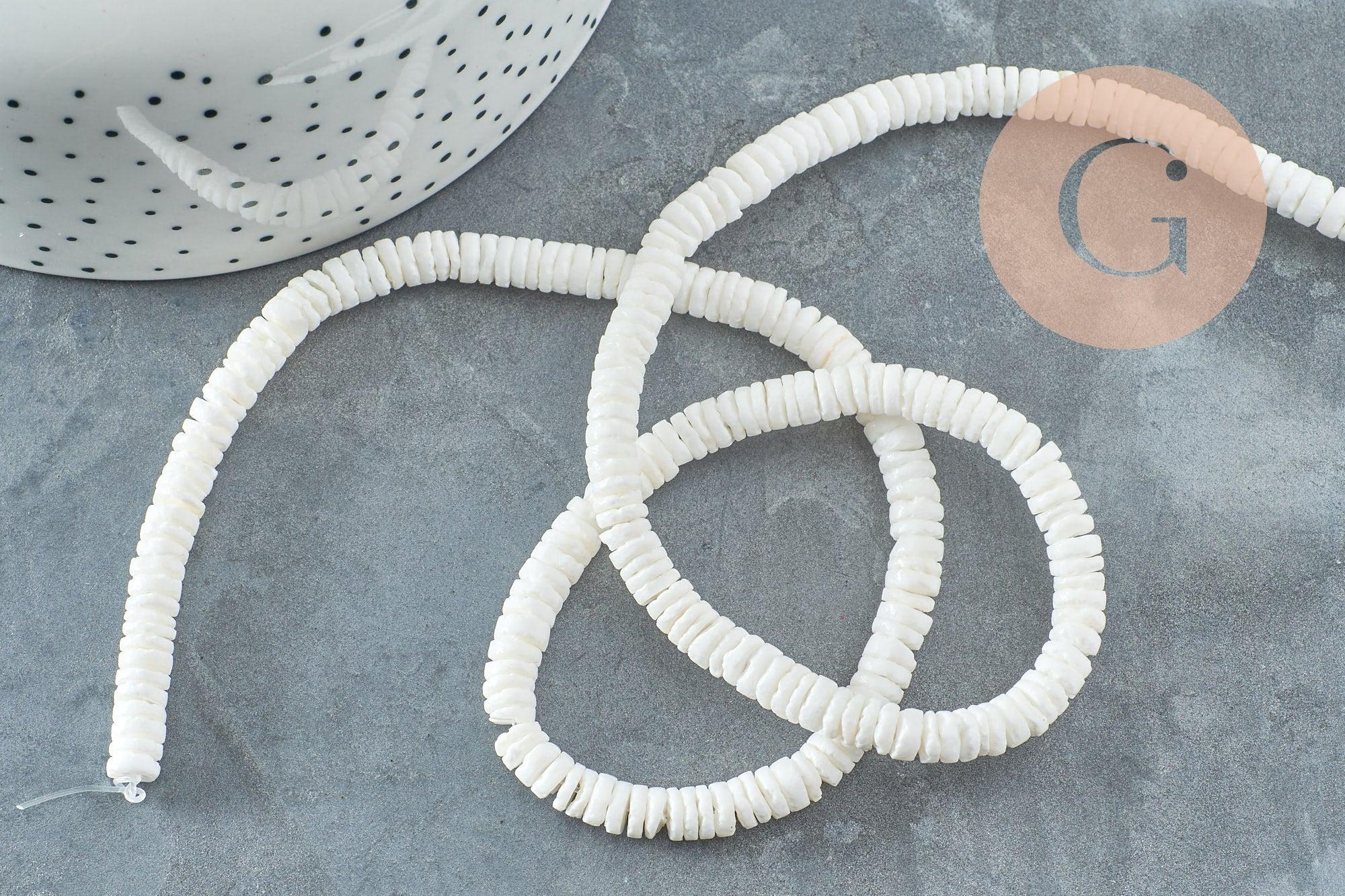 Perles heishi coquillage naturel blanc 5.5-6mm x1 fil de 60cm (G0191)