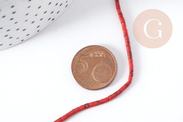 Perles heishi howlite naturelle rouge 2mm, fil de 30cm, x1 (G7266)
