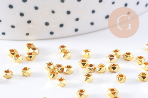 Perles hexagonale intercalaires facetté zamac doré 4x3.5mm, x50 (G10685)