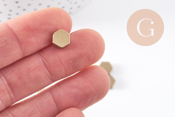 Perles hexagones en hématite doré 9mm, x5 (G0078)