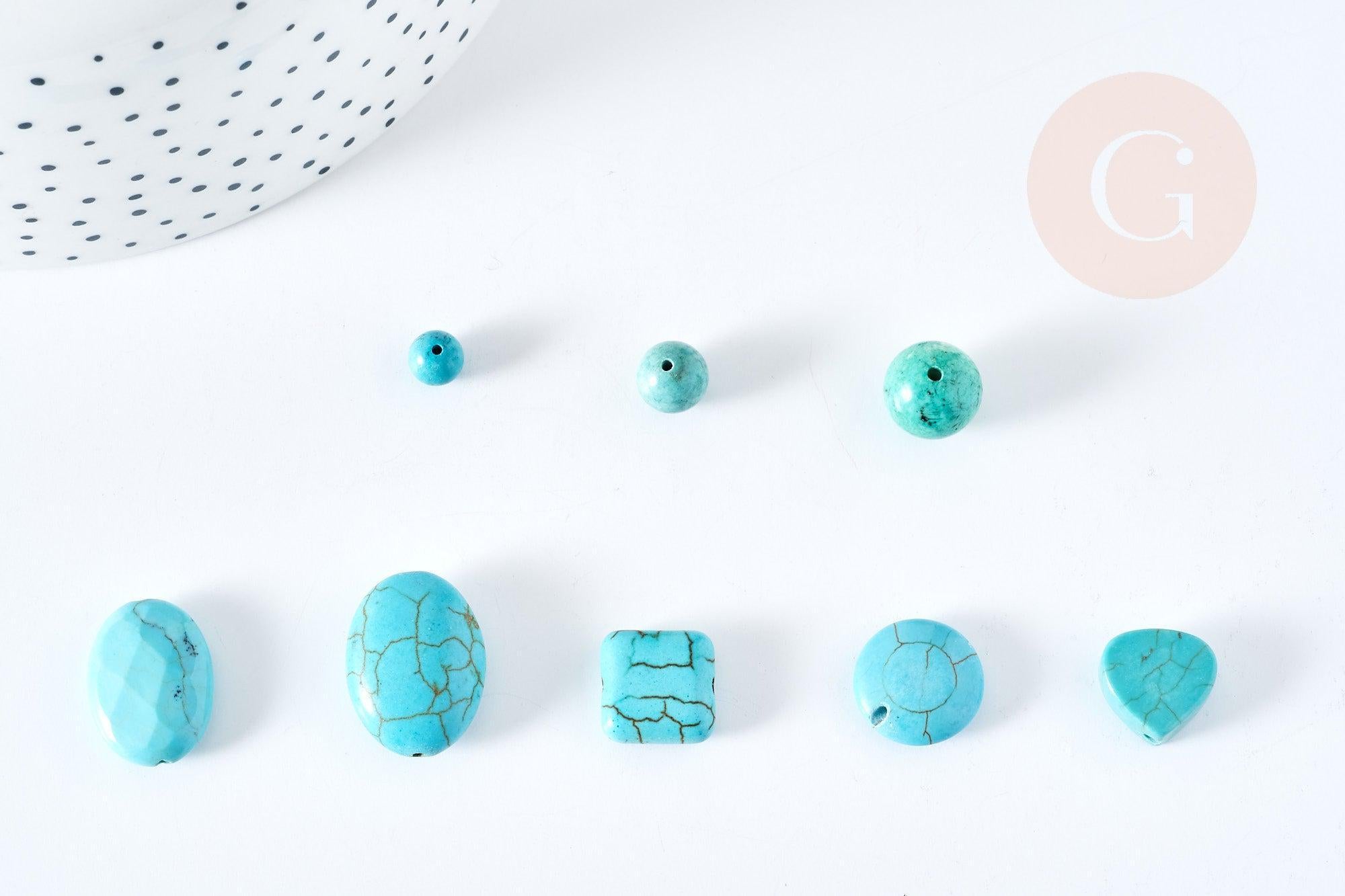Perles howlite turquoise naturelle carrée goutte ronde disque, x5 (G1769)