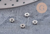 Perles intercalaires Rondelles fleurs acier 304 inoxydable platine 4mm, x10 (G10904)