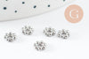 Perles intercalaires Rondelles fleurs acier 304 inoxydable platine 6mm, x5 (G9821)