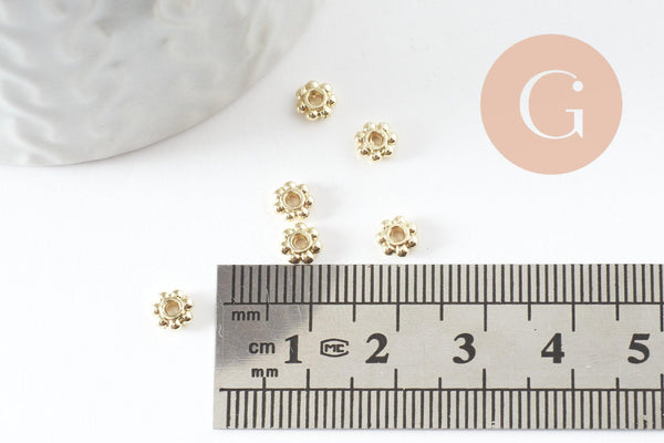 Perles intercalaires Rondelles fleurs zamac doré 5mm, x20 (G0960)