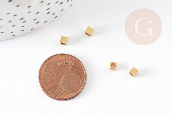 Perles intercalaires carré laiton brut,perle laiton, perles dorées, création bijoux, laiton brut,3mm, x100 (15.4gr) G3156