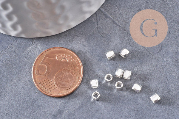 Perles intercalaires facettées laiton argenté ou doré, 3x3mm, x50 (G9906)