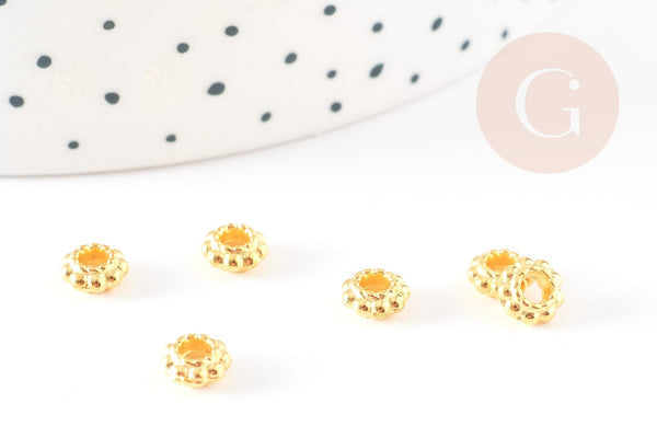 Perles intercalaires rondelles fleurs zamac doré 6mm, x50 (G5791)
