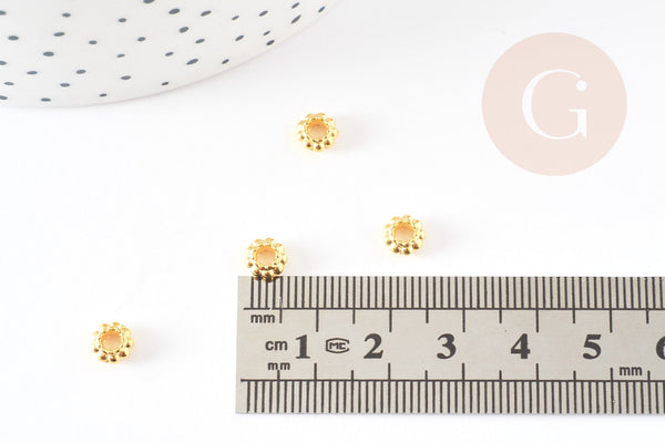 Perles intercalaires rondelles fleurs zamac doré 6mm, x50 (G5791)
