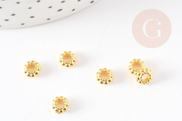 Perles intercalaires rondelles fleurs zamac doré 6mm, x50 (G5791)