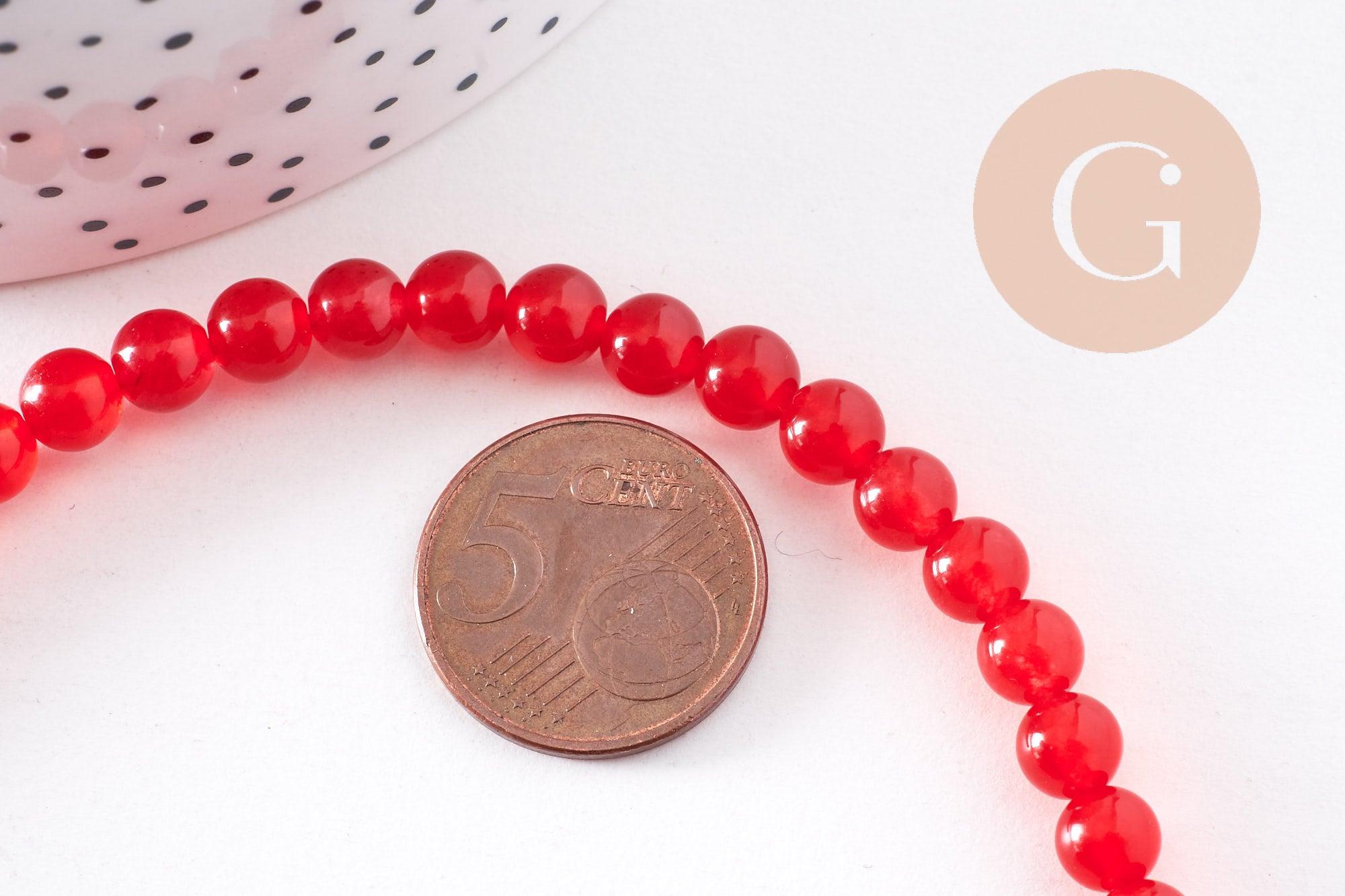 Perles jade naturel rouge 6mm, x1 fil de 40cm (G1783)