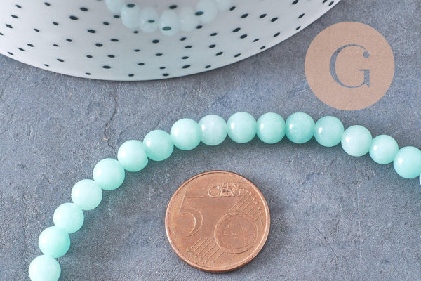 Perles jade turquoise, perles rondes,pierre naturelle jade, fils de 33cm 6mm x1 (G0464)