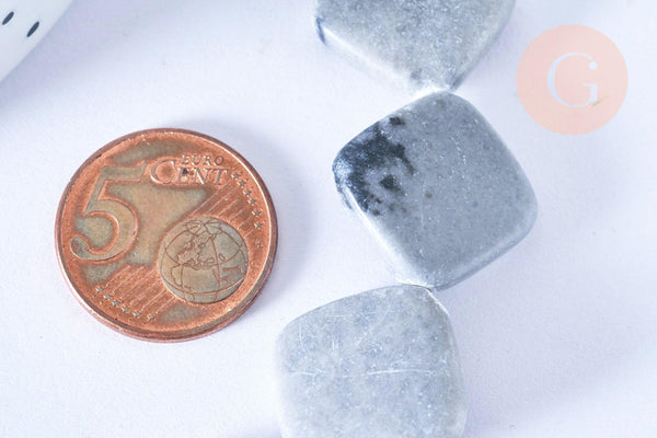 Perles jaspe gris losange, des perles en jaspe gris naturelle,18x21mm, x5 perles (G8382)