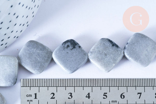 Perles jaspe gris losange, des perles en jaspe gris naturelle,18x21mm, x5 perles (G8382)