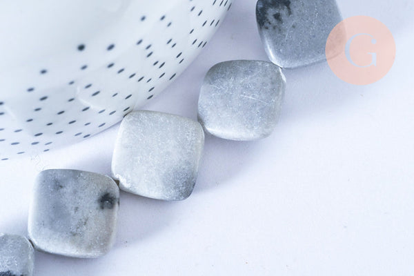 Perles jaspe gris losange, des perles en jaspe gris naturelle,18x21mm, x5 perles (G8382)