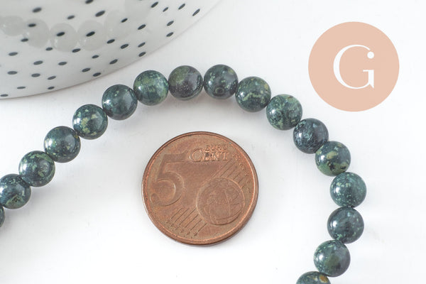 Perles jaspe kambaba vert,perle ronde, jaspe vert,pierre naturelle,perle jaspe,perle pierre,le fil de 65 perles,6mm, x1(G2503)