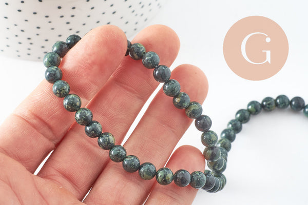 Perles jaspe kambaba vert,perle ronde, jaspe vert,pierre naturelle,perle jaspe,perle pierre,le fil de 65 perles,6mm, x1(G2503)