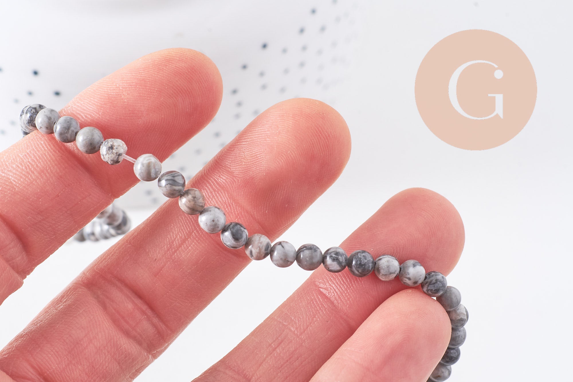Perles jaspe picasso gris naturel 4mm,perles rondes, jaspe gris,pierre naturelle,perles jade,perles pierre,le fil de 83 perles, x1 (G0943)