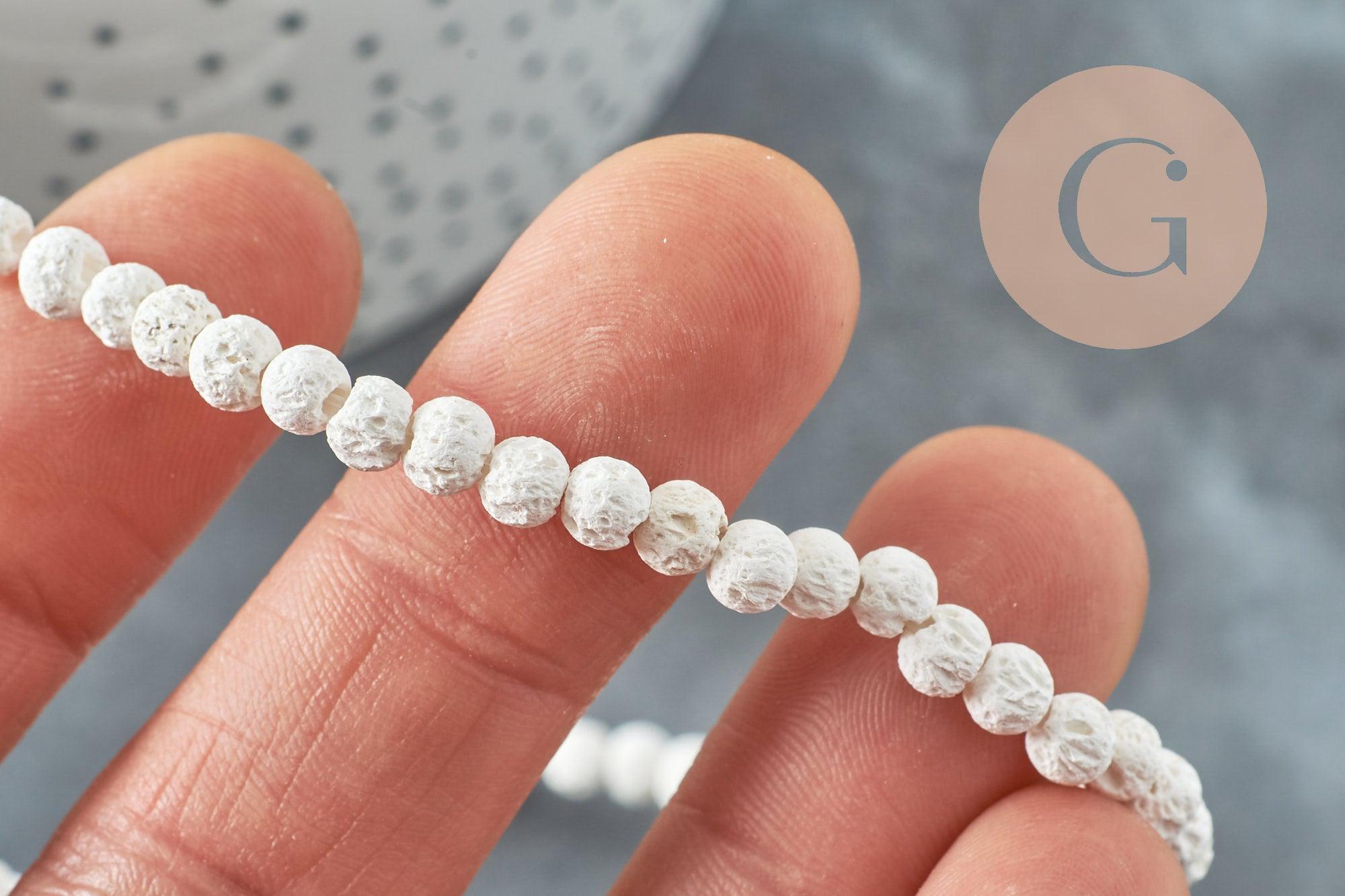 Perles lave blanche naturelle 4mm, x1 fil de 40cm (G0590)