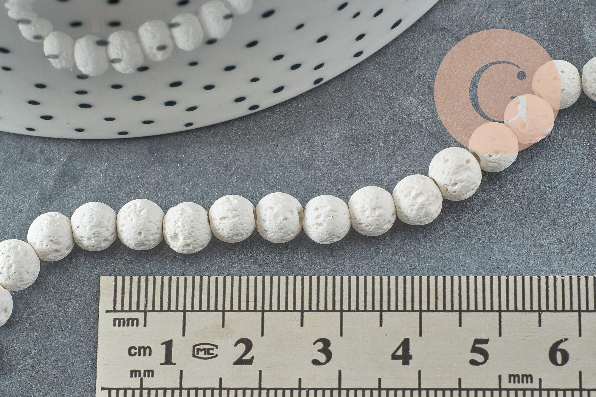 Perles lave de synthèse blanche 6mm, x1 fil de 38cm (G1289)