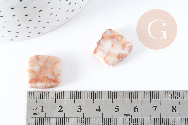 Perles losange en jaspe blanc marbré rouge, x1 fil de 38cm (G10571)